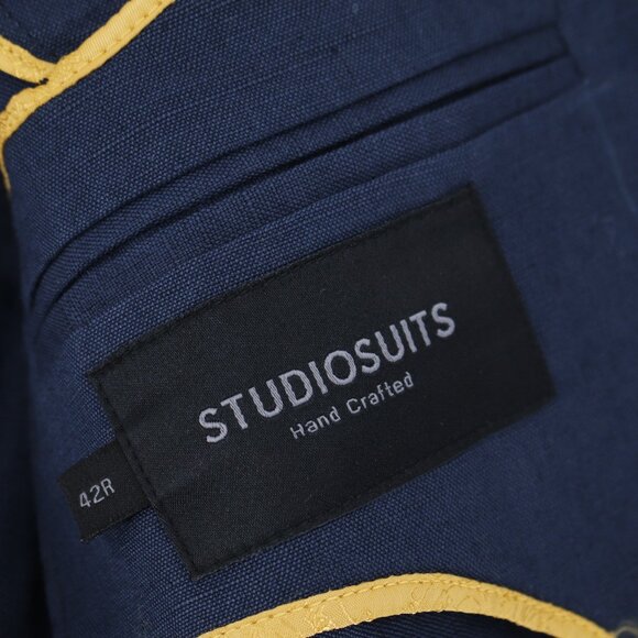 Studiosuits Sport Coat Men 42R Unstructured Linen Peak lapel Patch pockets blue - Picture 12 of 13
